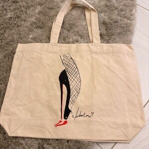 NEW Christian Louboutin red heel canvas Tote Bag with Artistic Design